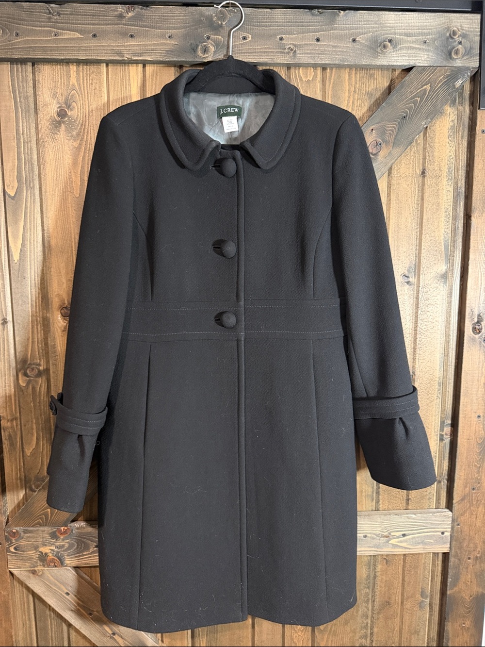 J. Crew Black Wool Long Sleeve Coat with Covered Buttons